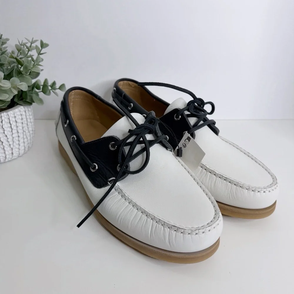 Zara Man Leather Deck Shoes Limited‎ Edition White Navy US 11 EU 44 NWT Casual